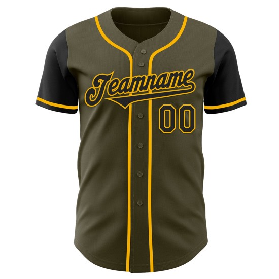 Baseball Salute Olijf Zwart-Goud Toon Jersey Service Authentiek Aan Twee Aangepaste Baseball Salute Olijf Zwart-Goud Toon Jersey Service Authentiek Aan Twee Aangepaste