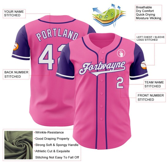 Twee Jersey Tone Roze Baseball Authentieke Wit-Paarse Custom Twee Jersey Tone Roze Baseball Authentieke Wit-Paarse Custom