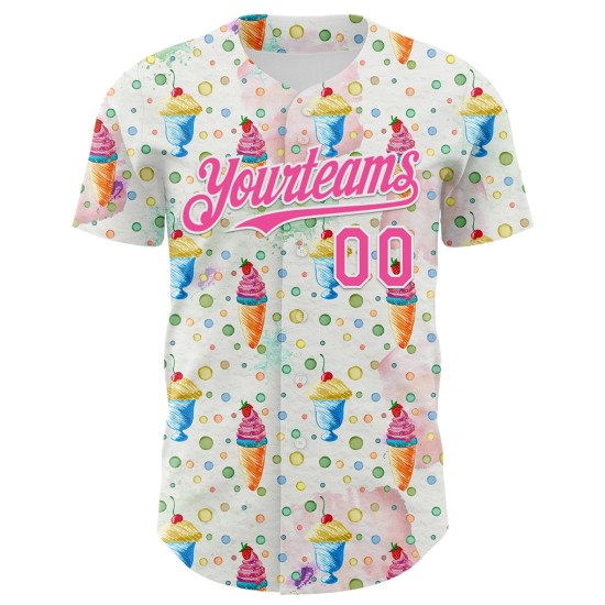 IJs Wit Jersey Cream 3D Patroon Eten Honkbal Dessert Roze Foodie Authentiek Aangepast Ontwerp IJs Wit Jersey Cream 3D Patroon Eten Honkbal Dessert Roze Foodie Authentiek Aangepast Ontwerp