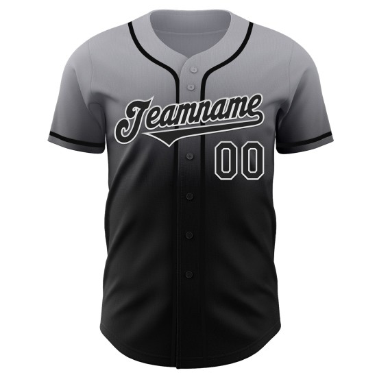 Grijs Baseball Fade Fashion Custom Jersey Authentiek Zwart-Wit Grijs Baseball Fade Fashion Custom Jersey Authentiek Zwart-Wit