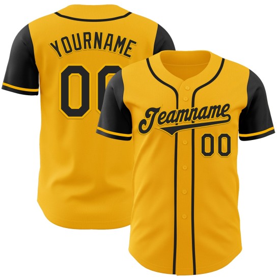 Authentieke zwarte honkbalshirts met twee jerseys in goudkleurige, aangepaste tinten Authentieke zwarte honkbalshirts met twee jerseys in goudkleurige, aangepaste tinten