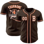 Authentiek wit-oranje honkbalshirt op maat in bruin Authentiek wit-oranje honkbalshirt op maat in bruin