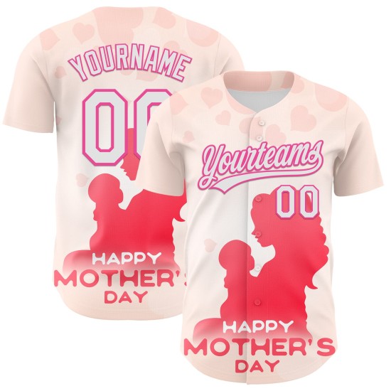 Familie honkbal authentiek moeder patroon ontwerp Jersey dag wit-roze aangepaste liefde 3D crème Familie honkbal authentiek moeder patroon ontwerp Jersey dag wit-roze aangepaste liefde 3D crème