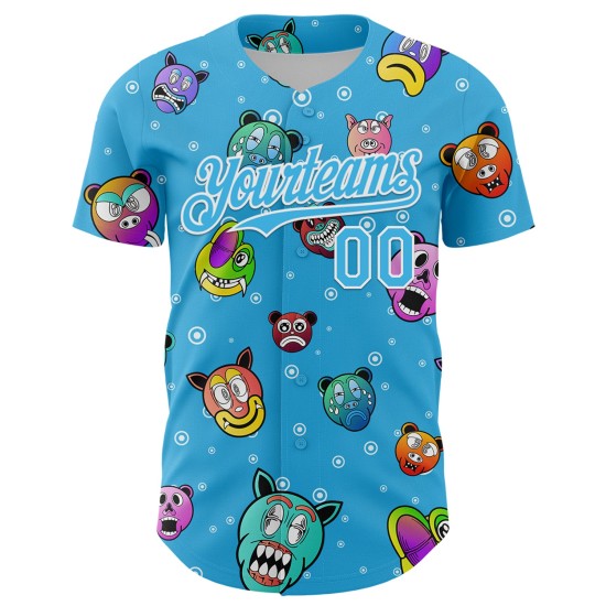 Sky Cartoon Grappig Honkbal Wit Blauw Patroon Ontwerp Jersey Authentieke Aangepaste 3D Dier Sky Cartoon Grappig Honkbal Wit Blauw Patroon Ontwerp Jersey Authentieke Aangepaste 3D Dier