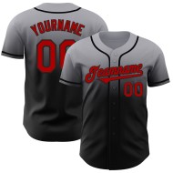 Baseball Gray Jersey Fade Authentieke Custom Rood-Zwarte Mode