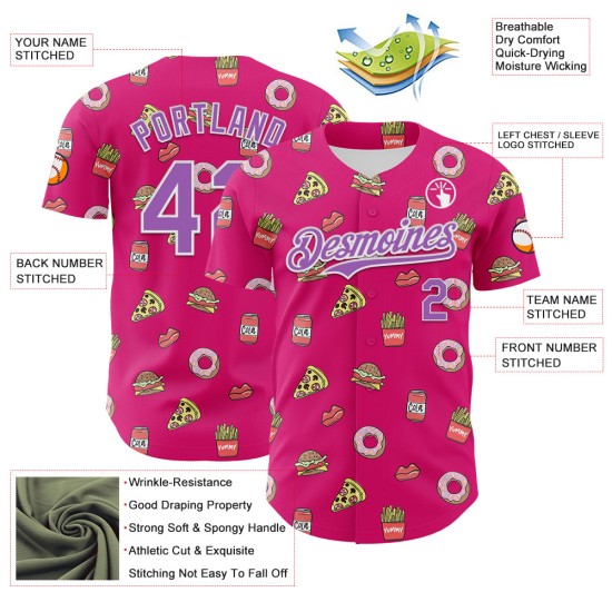 Ontwerp Medium Hot Jersey Cola Baseball Authentiek Patroon Pizza Donut Eten Paars-Wit Roze 3D Foodie Aangepast Snel Ontwerp Medium Hot Jersey Cola Baseball Authentiek Patroon Pizza Donut Eten Paars-Wit Roze 3D Foodie Aangepast Snel