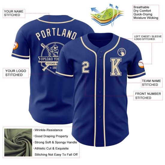 Baseball Royal Cream Custom Authentic Jersey Baseball Royal Cream Custom Authentic Jersey