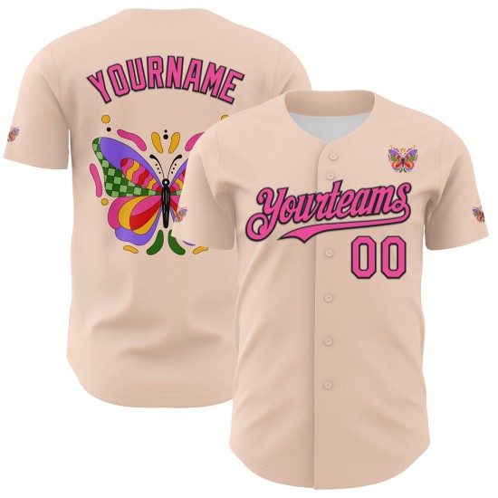 Baseball Ambartive Roze Jersey 3D Zwart Abstract Vlinder Authentiek Aangepast Baseball Ambartive Roze Jersey 3D Zwart Abstract Vlinder Authentiek Aangepast