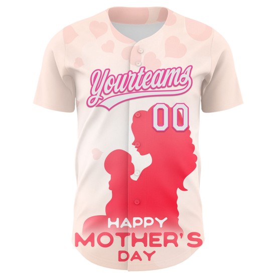 Familie honkbal authentiek moeder patroon ontwerp Jersey dag wit-roze aangepaste liefde 3D crème Familie honkbal authentiek moeder patroon ontwerp Jersey dag wit-roze aangepaste liefde 3D crème