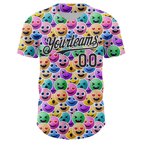 Cartoon gezicht aangepast ontwerp grappig emoji shirt patroon wit honkbal authentiek 3D zwart Cartoon gezicht aangepast ontwerp grappig emoji shirt patroon wit honkbal authentiek 3D zwart
