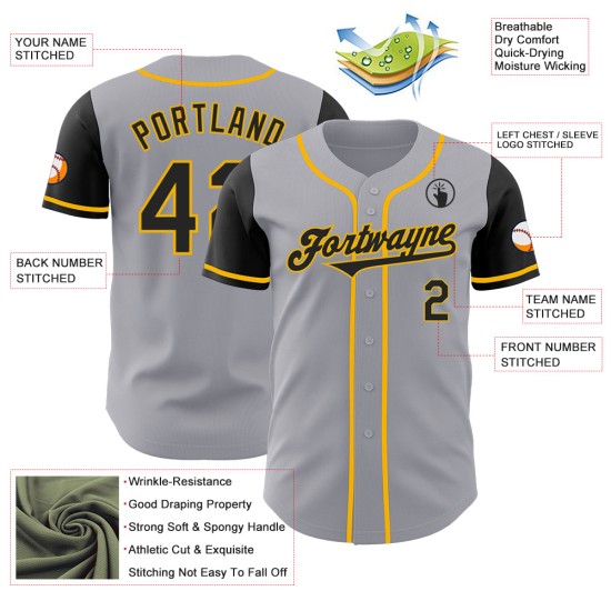 Grijs Twee Custom Zwart-Goud Baseball Jersey Tone Authentic Grijs Twee Custom Zwart-Goud Baseball Jersey Tone Authentic