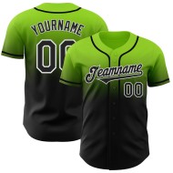 Mode Groen Custom Jersey Authentieke Baseball Fade Zwart-Wit Neon Mode Groen Custom Jersey Authentieke Baseball Fade Zwart-Wit Neon