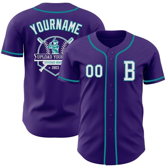 Honkbal Paars Jersey Wit-Blauwgroen Authentieke Custom Honkbal Paars Jersey Wit-Blauwgroen Authentieke Custom
