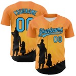 Authentieke honkbal blauw-zwarte baai familiedag oranje aangepaste trui vaders 3D liefdeshemel ontwerppatroon Authentieke honkbal blauw-zwarte baai familiedag oranje aangepaste trui vaders 3D liefdeshemel ontwerppatroon