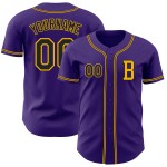 Authentiek honkbalshirt op maat, paars, zwart en goud Authentiek honkbalshirt op maat, paars, zwart en goud