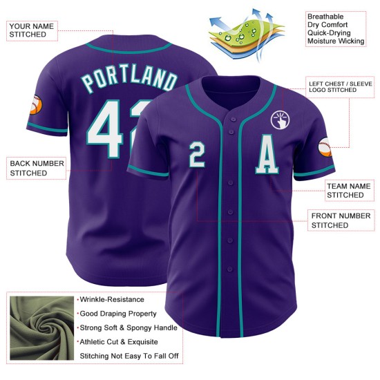 Honkbal Paars Jersey Wit-Blauwgroen Authentieke Custom Honkbal Paars Jersey Wit-Blauwgroen Authentieke Custom
