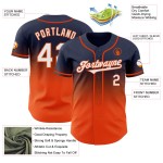 Fade Authentieke Marineblauwe Baseball Jersey Custom Fashion Wit-Oranje Fade Authentieke Marineblauwe Baseball Jersey Custom Fashion Wit-Oranje