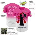 Authentieke 3D Family Love Day-patroonontwerp voor een roze honkbalmoedershirt met kleurverloop in wit Authentieke 3D Family Love Day-patroonontwerp voor een roze honkbalmoedershirt met kleurverloop in wit