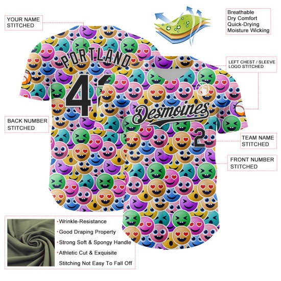 Cartoon gezicht aangepast ontwerp grappig emoji shirt patroon wit honkbal authentiek 3D zwart Cartoon gezicht aangepast ontwerp grappig emoji shirt patroon wit honkbal authentiek 3D zwart