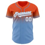 Authentiek op maat gemaakt honkbalblauw, wit en licht vervagend, modieus oranje shirt