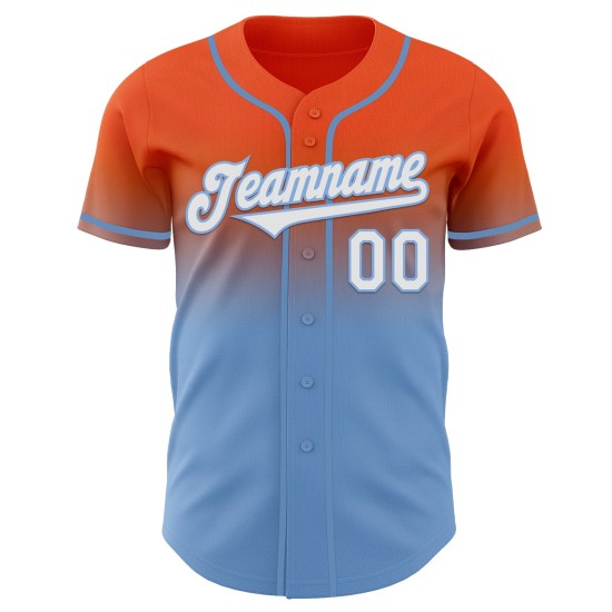 Authentiek op maat gemaakt honkbalblauw, wit en licht vervagend, modieus oranje shirt