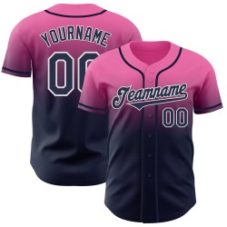Fade Baseball Authentic Roze Mode Marineblauw-Wit Aangepast Jersey