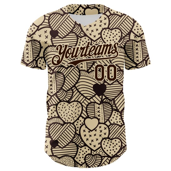 Hart Snack Chocolade Ontwerp 3D Jersey Patroon Foodie Food Authentieke Aangepaste Bruine Crème Honkbal Hart Snack Chocolade Ontwerp 3D Jersey Patroon Foodie Food Authentieke Aangepaste Bruine Crème Honkbal