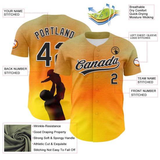 3D Liefde Vader's Gouden Familiedag Honkbal Authentieke Aangepaste Jersey Oud Patroon Zwart-Wit Ontwerp 3D Liefde Vader's Gouden Familiedag Honkbal Authentieke Aangepaste Jersey Oud Patroon Zwart-Wit Ontwerp