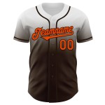 Mode oranje-bruin fade honkbalshirt authentiek wit op maat Mode oranje-bruin fade honkbalshirt authentiek wit op maat