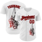 Authentiek honkbalshirt op maat 3D-shirt met schedel in wit, rood en zwart Authentiek honkbalshirt op maat 3D-shirt met schedel in wit, rood en zwart