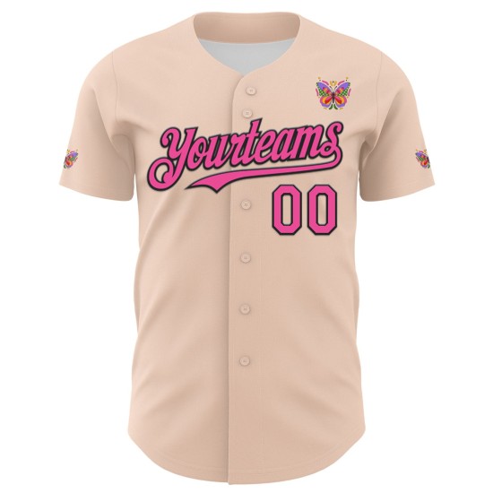 Baseball Ambartive Roze Jersey 3D Zwart Abstract Vlinder Authentiek Aangepast Baseball Ambartive Roze Jersey 3D Zwart Abstract Vlinder Authentiek Aangepast