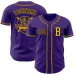 Authentiek honkbalshirt op maat, paars, zwart en goud Authentiek honkbalshirt op maat, paars, zwart en goud