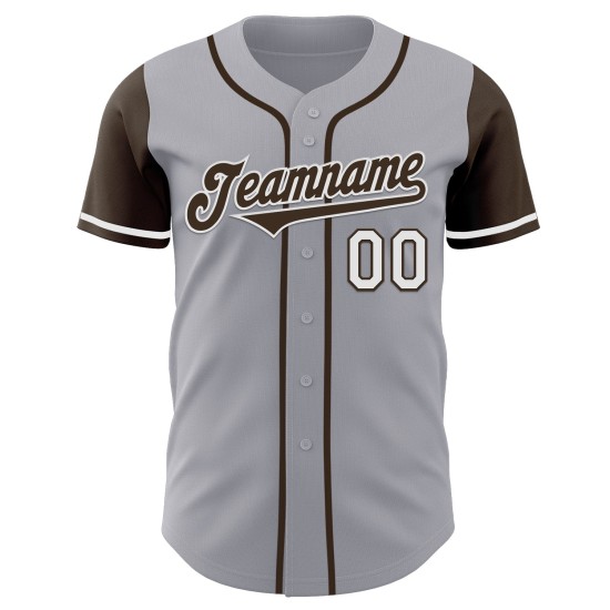 Jersey Two Bruin-Wit Custom Baseball Authentieke Grijze Toon Jersey Two Bruin-Wit Custom Baseball Authentieke Grijze Toon