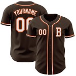 Authentiek wit-oranje honkbalshirt op maat in bruin Authentiek wit-oranje honkbalshirt op maat in bruin