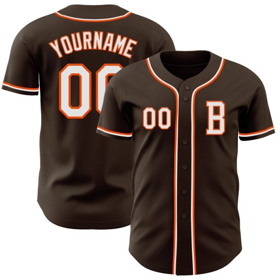 Authentiek wit-oranje honkbalshirt op maat in bruin Authentiek wit-oranje honkbalshirt op maat in bruin