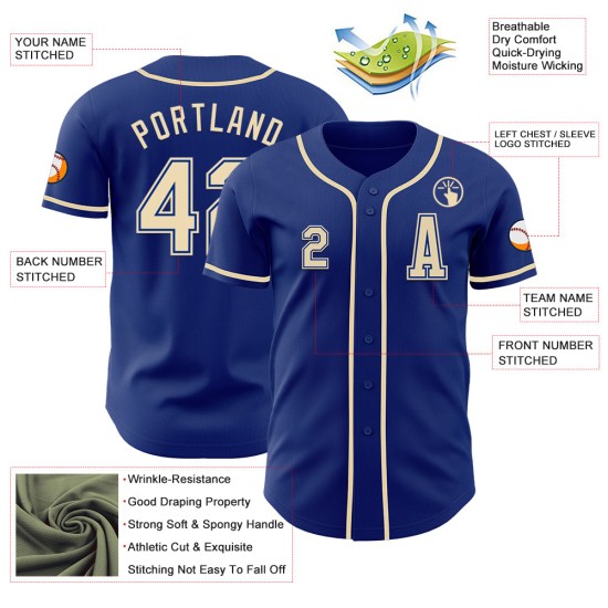 Baseball Royal Cream Custom Authentic Jersey Baseball Royal Cream Custom Authentic Jersey
