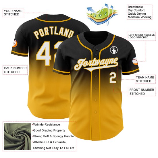 Witgouden Jersey Authentieke Mode Baseball Zwart Custom Fade Witgouden Jersey Authentieke Mode Baseball Zwart Custom Fade