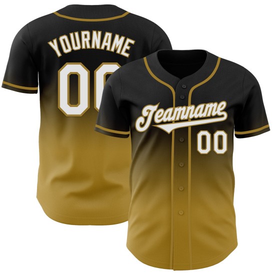 Honkbal Wit-Oud Jersey Goud Zwart Authentieke Aangepaste Mode Fade Honkbal Wit-Oud Jersey Goud Zwart Authentieke Aangepaste Mode Fade