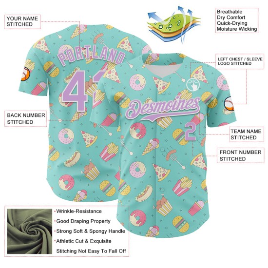 Eten Honkbal Paars-Wit Licht Jersey Friet Ontwerp Foodie Burger Blauw Aangepast Pizzapatroon 3D IJs Authentiek Snel Eten Honkbal Paars-Wit Licht Jersey Friet Ontwerp Foodie Burger Blauw Aangepast Pizzapatroon 3D IJs Authentiek Snel