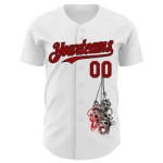 Authentiek honkbalshirt op maat 3D-shirt met schedel in wit, rood en zwart Authentiek honkbalshirt op maat 3D-shirt met schedel in wit, rood en zwart