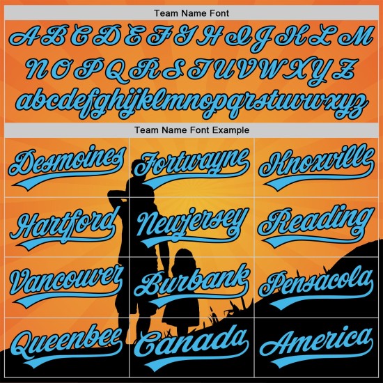 Authentieke honkbal blauw-zwarte baai familiedag oranje aangepaste trui vaders 3D liefdeshemel ontwerppatroon Authentieke honkbal blauw-zwarte baai familiedag oranje aangepaste trui vaders 3D liefdeshemel ontwerppatroon