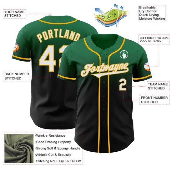 Fashion Kelly Authentic Baseball Jersey Zwart-Goud Custom Green Fade Fashion Kelly Authentic Baseball Jersey Zwart-Goud Custom Green Fade