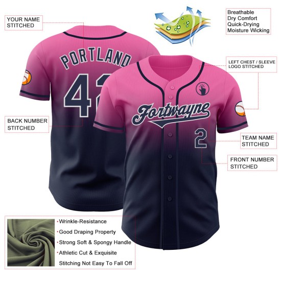 Fade Baseball Authentic Roze Mode Marineblauw-Wit Aangepast Jersey Fade Baseball Authentic Roze Mode Marineblauw-Wit Aangepast Jersey