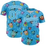 Sky Cartoon Grappig Honkbal Wit Blauw Patroon Ontwerp Jersey Authentieke Aangepaste 3D Dier Sky Cartoon Grappig Honkbal Wit Blauw Patroon Ontwerp Jersey Authentieke Aangepaste 3D Dier