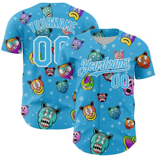Sky Cartoon Grappig Honkbal Wit Blauw Patroon Ontwerp Jersey Authentieke Aangepaste 3D Dier Sky Cartoon Grappig Honkbal Wit Blauw Patroon Ontwerp Jersey Authentieke Aangepaste 3D Dier