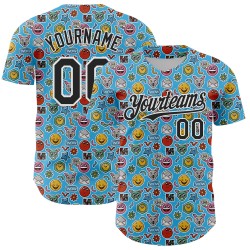 Cartoonpatroon Authentiek Aangepast Sky Baseball Ontwerp 3D Zwart-Wit Grappig Emoji Jersey Blauw Cartoonpatroon Authentiek Aangepast Sky Baseball Ontwerp 3D Zwart-Wit Grappig Emoji Jersey Blauw