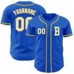 Thunder Blue Authentic Jersey Baseball Wit-Geel Aangepast Thunder Blue Authentic Jersey Baseball Wit-Geel Aangepast