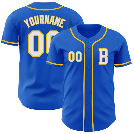 Thunder Blue Authentic Jersey Baseball Wit-Geel Aangepast Thunder Blue Authentic Jersey Baseball Wit-Geel Aangepast