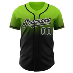 Mode Groen Custom Jersey Authentieke Baseball Fade Zwart-Wit Neon Mode Groen Custom Jersey Authentieke Baseball Fade Zwart-Wit Neon