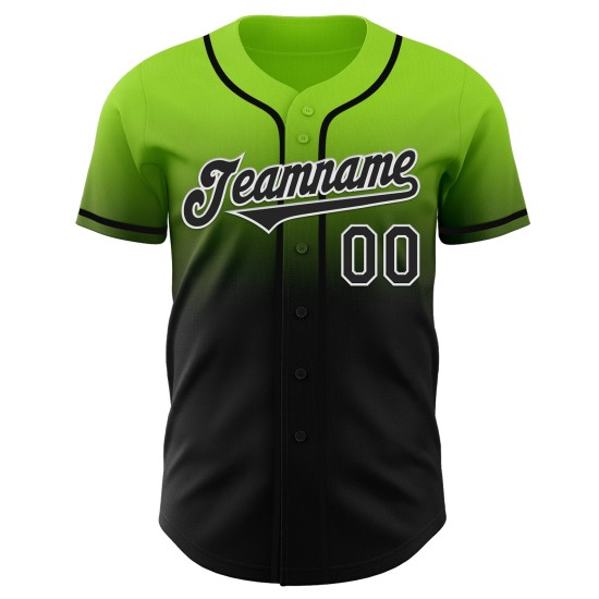 Mode Groen Custom Jersey Authentieke Baseball Fade Zwart-Wit Neon Mode Groen Custom Jersey Authentieke Baseball Fade Zwart-Wit Neon
